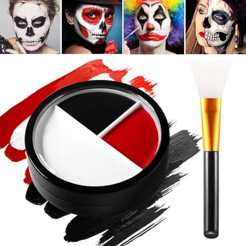 Afflano Kit Maquillage Halloween Blanc Noir Rouge Peinture Corporelle, Clown Peinture Visage + Pinceau, Red Black White Face Paint Pour Festival Carnaval FX Vampire Cirque Cosplay Blanche Visage Corps
