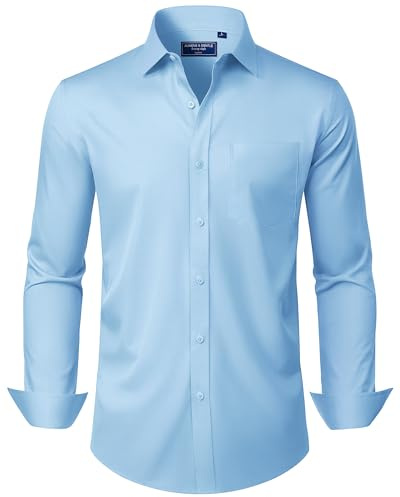 Blue Shirts for Men Adult Long Sleeve Formal Business Dress Non Iron Shirt