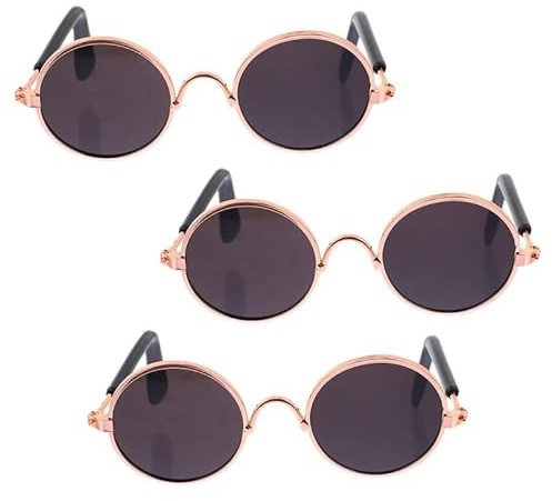 Milisten 3 Stück Mini Puppen Sonnenbrillen mit Goldenem Metallrahmen – Vintage Rundgestell Brillen für Puppen Ankleiden, Coole Miniatur-Sonnenbrille als DIY Bastelzubehör & Fotografie Requisiten