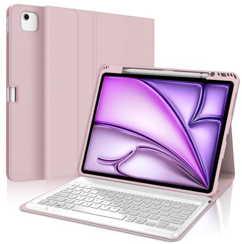 SENGBIRCH Keyboard Case for iPad Pro 12.9 6th/5th/4th/3rd Generation, UK Layout Detachable Keyboard, Case for iPad Air 13 Inch 2025 M3/2024 M2, Pink