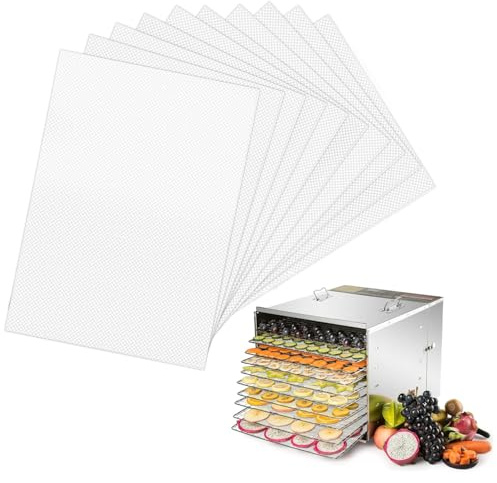 Srvauyea 10 Stück Silikon Dehydrator Blätter, 39 x 28 cm Dörrfolie für Dörrautomat, Dörrfolie Antihaft Dampfmatten Wiederverwendbar, Silikon Dampfer Mesh Dörrfolie für Rechteckige Runde Dörrautomaten