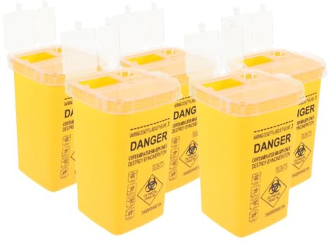 Baluue 5pcs Yellow Sharps Disposal Bin Compact Safety Container for Blades Needles Waste Collection Portable Multi-purpose Sharps Holder for Salon Barber Use