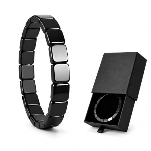VIVIZEN Hemys Herrenarmband aus Hämatit: Natürliche maskuline Ausstrahlung, legendärer Stein – inspiriert von den Römern und Wikingern (S, M, L, XL, passend für 16,5–20,3 cm)