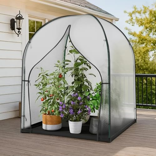 SUNYRISY Gewächshaus Klein Tomatengewächshaus Foliengewächshaus 1.5x1.9 m | 3-Lagige Luftpolsterfolie Tomatenhaus Überwinterungszelt für Pflanzen Gartengewächshäuser für Balkon und Outdoor Winterfest