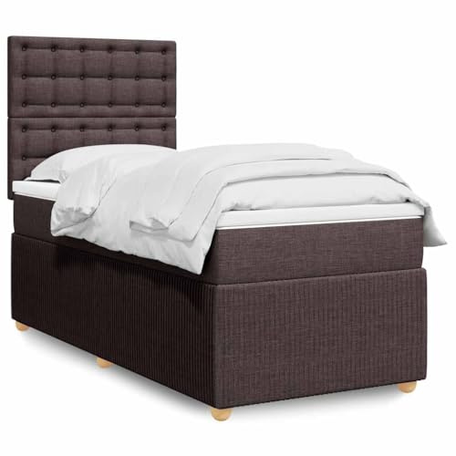 Owoxanthellate Boxspringbett Dunkelbraun 90x200 mit Taschenfederkernmatratze und Lattenrost, höhenverstellbares Kopfteil, Robustes Polsterbett für Gäste- und Jugendzimmer