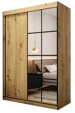 O-Sofa Schwebetürenschrank Modena 2 150, 2-türig Kleiderschrank mit 1 Spiegel, Moderne Garderobe, Schrank in Größe: 150 x 216 x 65 cm