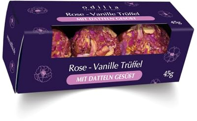 odilia Bio Rosa Vanille Trüffel – vegane Schoko Trüffel mit Datteln gesüßt – ohne raffinierten Zucker – glutenfrei – handgefertigt in Deutschland- 3er pack 45g