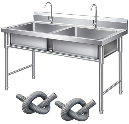 Fregadero Doble De Acero Inoxidable for El Hogar con Soporte, Lavavajillas De Cocina Y Lavadora De Verduras Combinados, Lavabo De Manos De Pie(100 * 50 * 80CM,1.4mm)
