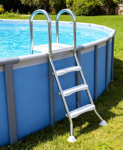 AIBOTY Edelstahl Poolleiter v2a mit 3 Rutschfesten Stufen, Schwimmbadleiter, Pooltreppe bis 250 kg Belastbar, Einstiegsleiter für Pool & Schwimmbecken Höhe bis zu 110 cm,110cm