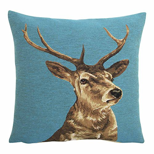Mars & More Hirsch türkis ca 45x45 cm Landhaus - Gobelinkissen mit Tiermotiv