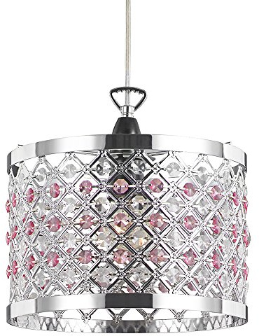 Modern Sparkly Ceiling Pendant Light Shade with Clear and Pink Beads by Happy Homewares