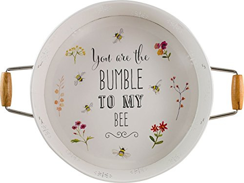 English Tableware Co. Bee Happy Round Enamel Steel Deep Serving Tray with Wooden Handles