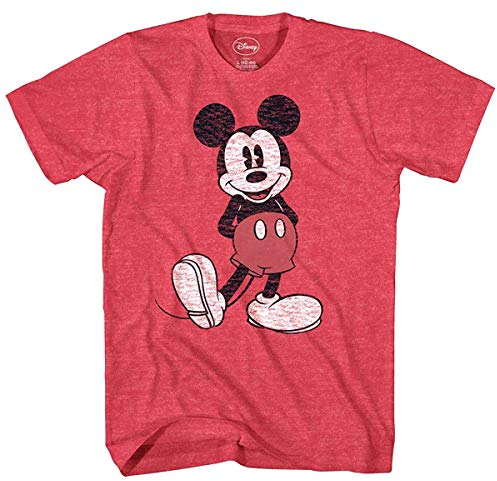 Disney Men's Full Size Mickey Mouse Distressed Look T-Shirt, Mottled red, L