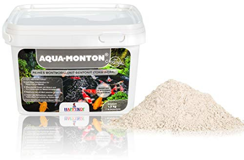 HAPPYKOI® Aqua-Monton® 1,5 kg | Reines weißes Montmorillonit Bentonit Tonmineral Pulver für Koi, Teich, Zierfische & Aquaristik - Natürliches Wasserpflegemittel mit Mineralien & Spurenelemente