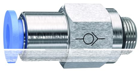 Ger. Clapet anti-retour Blue Serie - Poids : Pour Schl., G 1/4 a, pour un diamètre extérieur de 6 mm, pour une utilisation sur le plan de travail. Charge maximale : 10 bars, plastique/MS vern.