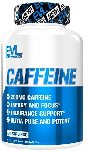 Evlution Nutrition Caffeine - Energy, Focus, & Endurance Support - 200mg of Caffeine Per Serving - Ultra Pure & Potent - Maximize Work, Training & More - Dietary Supplement - 100 Servings -100 Tablets