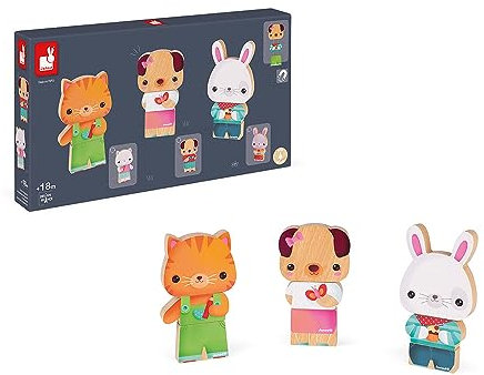 Janod - Funny Magnets Haustiere - Magnetisches Kleinkindspielzeug aus Holz - Handhabung und Geschicklichkeit - Ab 18 Monaten, J08059