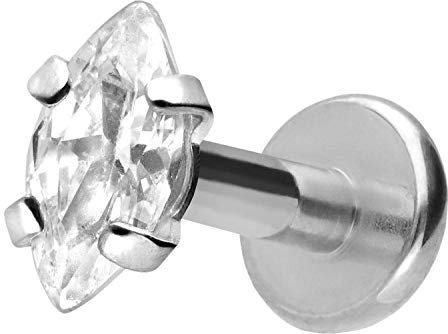 PIERCINGLINE Titan Labret Stecker Gewinde EINGEFASSTER KRISTALL TROPFEN 2,5x5 mm Piercing Lippe Nase Ohr Silberfarben 1,6 x 6 mm