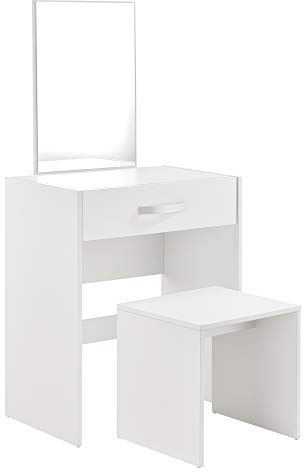 [en.casa] Frisierkommode mit Spiegel und Hocker Schminktisch mit Schublade Spanplatte Weiß