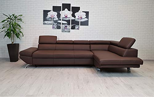 Quattro Meble Echtleder Ecksofa Varsovia 305 x 173 Sofa Couch mit Kopfstützen Echt Leder Eck Couch Leder Toledo viele Farben (Ecke Rechts 305 x 173 cm)