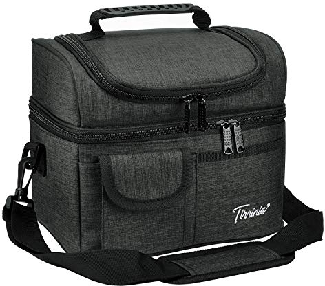 Kato Tirrinia Faltbar Klein Kühltasche 10L(14Dosen, Doppellagige Arbeit Lunchtasche Isoliertasche, Mini Wasserdichte Thermotasche für Arbeit Baustelle Auto Strand Picknick, Holzkohle