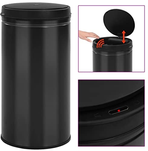 vidaXL 60 L Automatic Sensor Dustbin, Carbon Steel Black, Battery Operated, Easy to Clean, with Removable Lid and Bag Fixing Ring