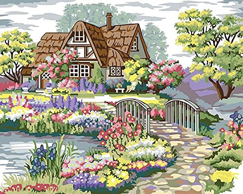 ABEUTY Wandkunst Garten Haus Frische Blumen Pflanze Malen nach Zahlen, DIY Ölgemälde auf Leinwand Gemälde 40x50cm (Gartenhaus, ohne rahmen)