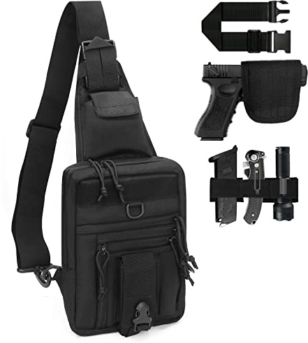 LarKoo Tactical Chest Sling Pistol Bag Concealed Carry Handgun Chest Crossbody Pack Holster Shoulder Bag for Right Left Hand Ambidextrous