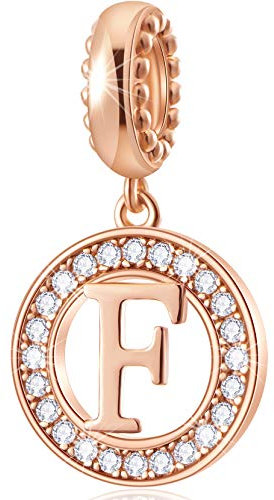 CHAWIN Breloque en forme de lettre de l'alphabet de A à Z, en or rose, en argent sterling 925 authentique pour bracelets à breloques Pandora, colliers, pour femmes, étincelante Zircone cubique