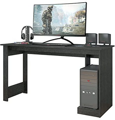 Buyqualia Mesa Ordenador Escritorio de Oficina con Base para pc en Color Negro (Largo 136 / Ancho 54 cm)