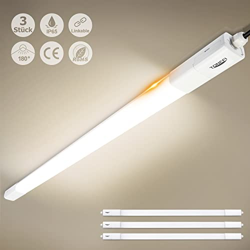 TONFFI 3 Stück Feuchtraumleuchte LED 115cm 36W Led Röhre, IP65 Wasserfest Verknüpfbar Feuchtraumlampe Werkstattlampe Kellerlampe Garagenlampe Deckenleuchte für Bad Büro Warenhaus,Neutralweiß 4000K