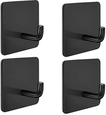 LgowithU Ganchos Adhesivos ara Pared, 4 Piezas 3M Colgador Toalla baño Adhesivo, Acero Inoxidable Mate Colgador Cocina sin Taladro para Cocina y Baño(negro-2)