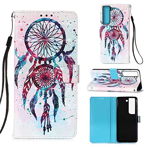 AIFILLE Kompatibel mit Samsung Galaxy S22 5G Handyhülle für Mädchen 3D Glitzer Traumfänger Farbig Muster Premium PU Leder und Silikon Bumper Flip Klappbar Kreditkarten Standfunktion Klapphülle Tasche