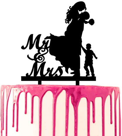 CARISPIBET Décoration de gâteau de mariage en acrylique pour marié avec un enfant à leurs côtés