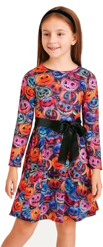 A2Z 4 Kids Girls Skater Dress Long Sleeves Multi Color Pumpkins Print Soft Comfortable Halloween Party Fashion Dresses Age 5-6, 7-8, 9-10, 11-12 & 13 Year