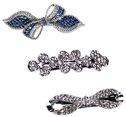XPEX 3er Pack Französische Haarspangen Damen Vintage Haarspangen Glitzer Blume Haarspangen mit Kristall Strass Automatische Haarspangen Elegante Damen Haarschmuck