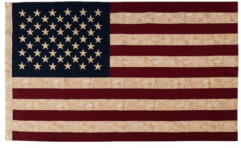 SYII Drapeau en coton américain vintage 3 x 5 Ft, étoiles brodées de luxe et rayures de couture à double pointe, drapeaux américains en coton épais pour l'extérieur intérieur