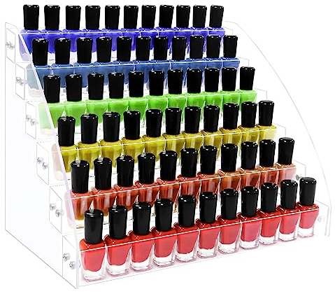 Yibang 6 Packs Acrylic Nail Polish Organiser Storage Rack, Clear Nail Polish Stand Holder Shelf Display Rack Holds up to 72 Bottles For Essential Oil, Tattoo Ink, Paint, Sunglasses Display