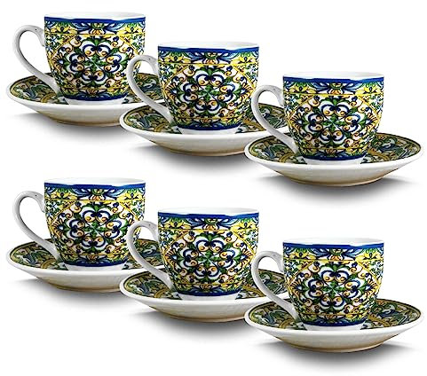 ARCA, Set di 6 Tazze con Piatto da 11 cm, Realizzate in Porcellana, Semplici e Pratiche, Lavabili in Lavastoviglie, Collezione Portofino, 6x5 cm