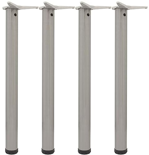 camar Tischfüße verstellbar 700-730mm rund ø 50mm, Metall Tischbeine höhenverstellbar, Stahl Edelstahl-Effekt 4 Stück