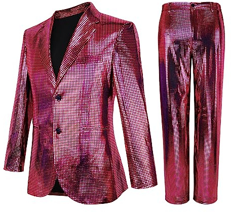 Nawgut Pailletten-Blazer, metallisch, schmal, 2-teiliges Set, Disco, Abschlussball, glänzendes Outfit, Hochzeit, Party, Bankett, modische Jacke, Hose