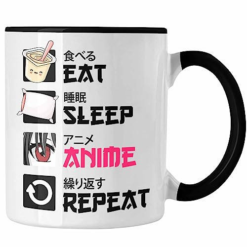 Trendation Eat Sleep Anime Cup Gift Dicendo Tazza di caffè Regali Decorazione (Nero/Schwarz)