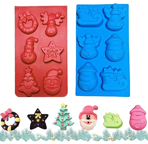 Christmas Stampini In Silicone- 2pezzi, Rosso e Blu | Stampi In Silicone, Forme Babbo Natale, Renna, Pupazzo Di Neve, Albero Di Natale, Adatto Per La Preparazione Di Dolci Natalizi e Diy Progetti