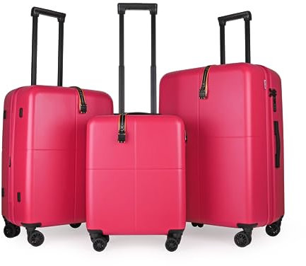 JLY Premium Hard Suitcase Set of 3 – 100% German Covestro Polycarbonate Luggage with 4 Spinner Wheels, TSA Lock, Superior Organisation – Small + Medium + Large – Berry Red