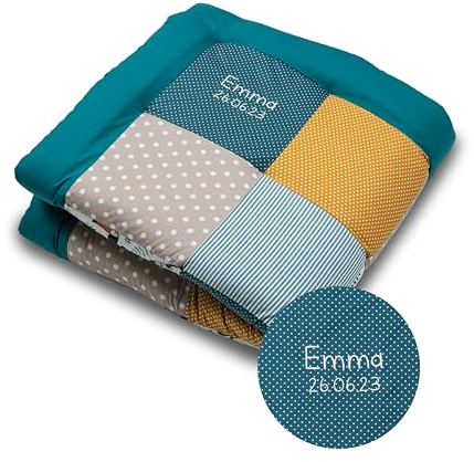 ULLENBOOM Krabbeldecke für Baby mit Personalisierung, 100% OEKO-TEX Materialien, Dschungel 100x100 cm - Babydecke mit Namen und Datum, ideal als Spieldecke und personalisiertes Geschenk zur Geburt