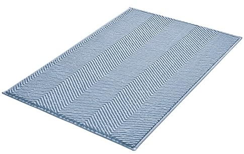 Kleine Wolke Badteppich Zigzag Hellblau 70 x 120 cm | OEKO-TEX zertifiziert, besonders weich, rutschhemmende Unterseite, für Fußbodenheizung, maschinenwaschbar, 100% Polyester