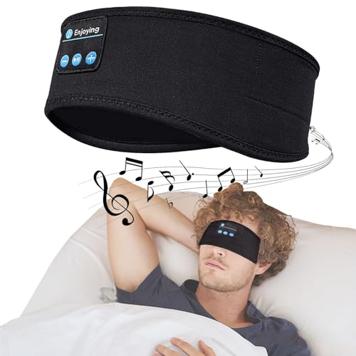 Munginleer Schlafkopfhörer Bluetooth,Drahtlose Bluetooth-Kopfhörer mit Eingebauten HD-Stereo-Lautsprechern, Superweiches Kopfband für Seitenschlaf, Sport, Yoga, Fitness, Entspannung (Schwarz)