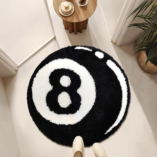 8 Ball Teppich Simulation Billard, Rund Tufting Weich Teppich, Teppich Schwarz Rutschfeste Teppich Waschbar Weich Badvorleger Kinder Schlafzimmer für Wohnzimmer Badezimmerdekoration (8 Bälle 80cm)