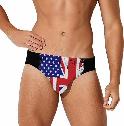 Slip de Bain drôle Drapeau américain Britannique pour Hommes, Bikini, Taille Basse, Court, Slip de Surf, Maillots de Bain