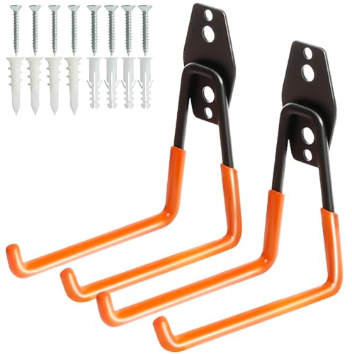 KURUI Heavy Duty Wall Hook for Tool/Water Hose, Garden Hose Holder Wall Mount for Indoors Outside, 2 Pack Garage Storage Hanger for Hanging Shovel/Ladder/Extension Cord, Metal Utility Hook Organizer
